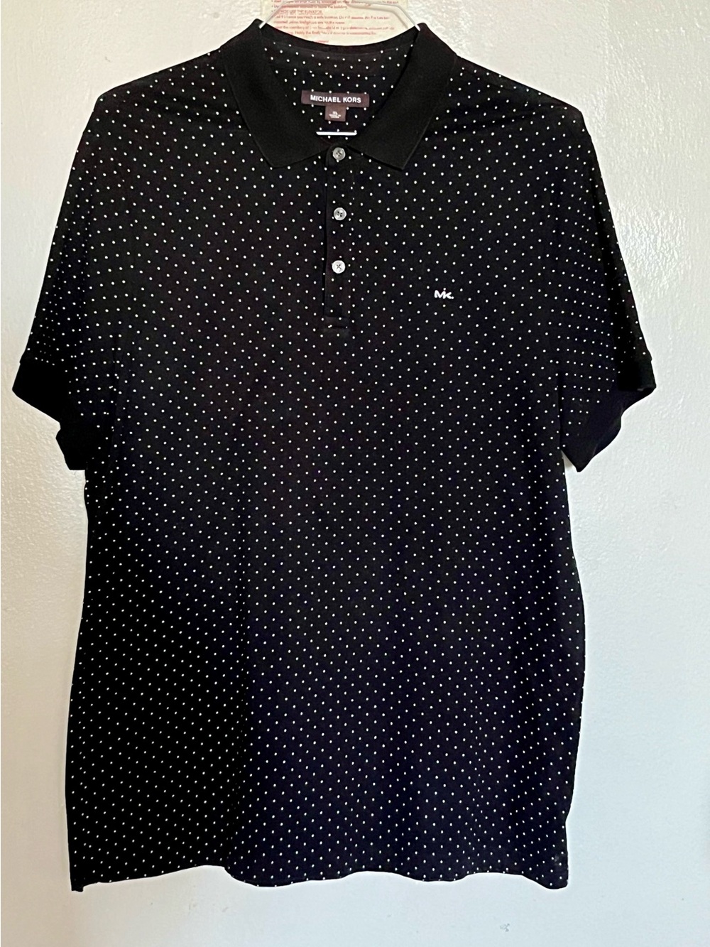 Michael Kors Black Polo with White Micro Dot Pattern XL